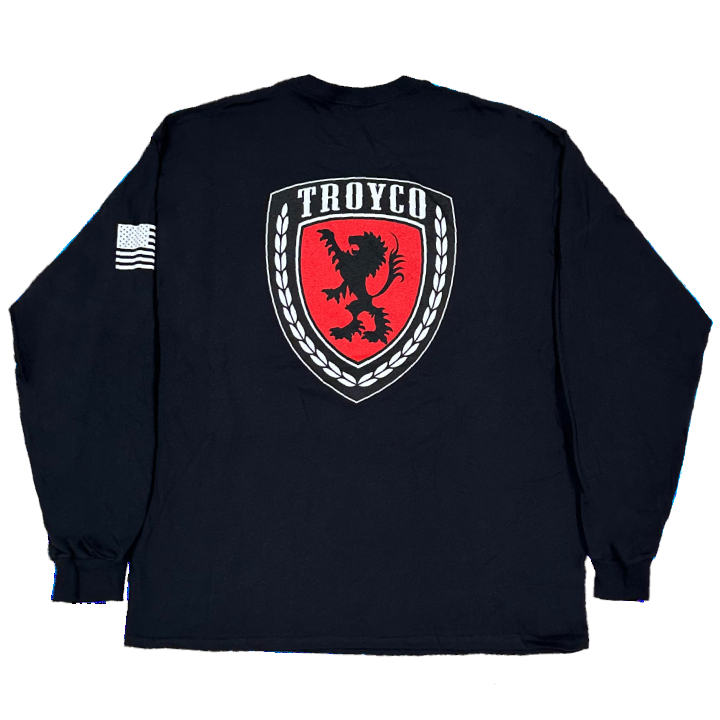 Backside of a Black Troyco Logo Tshirt